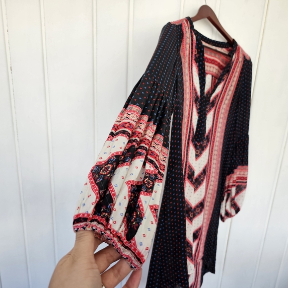 Free People Peace Maker Black Combo Dress Fishtail Lined Boho Casual size Small - Picture 4 of 11